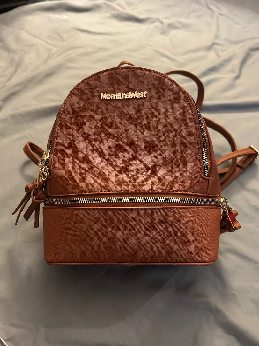 Montana West Brown Saffiano Mini Backpack with Gold Hardware